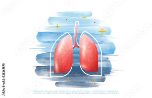 Human lung and treatment watercolor style. A concept hospital for wallpaper and web.