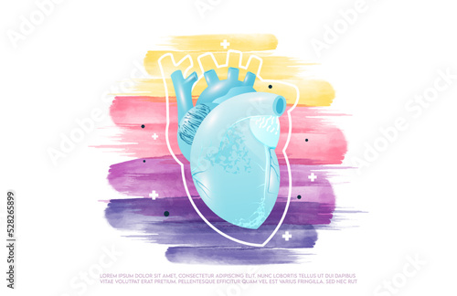 Human heart and treatment watercolor style. A concept hospital for wallpaper and web.