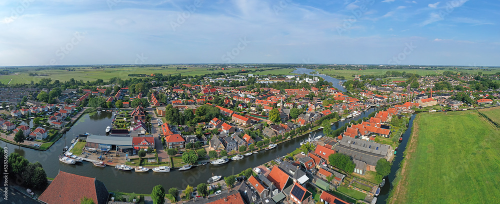 Aerial panorama from the village IJlst in Friesland the Netherlands