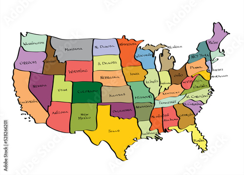 Vector Map of the United States  Hand drawn illustration sketch.