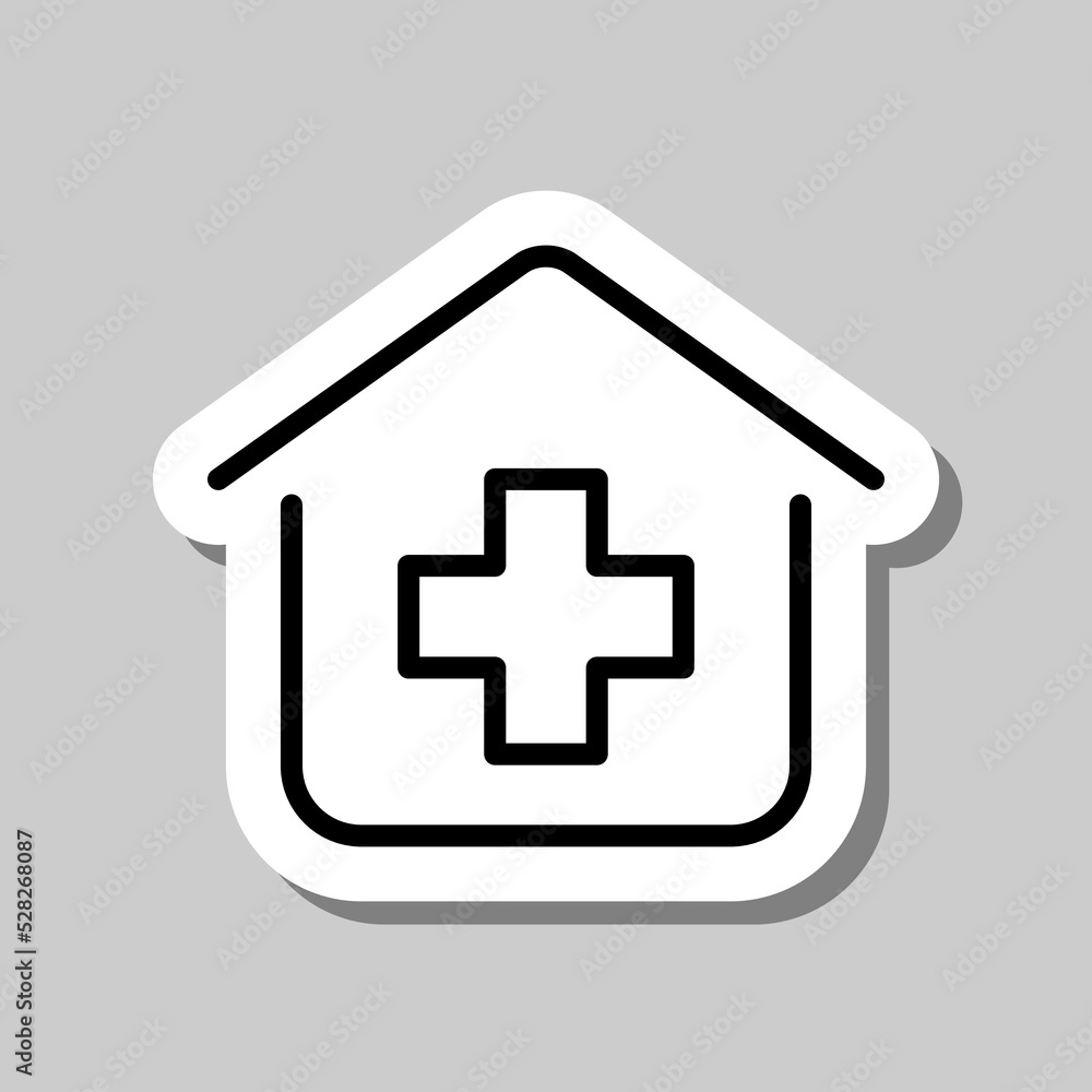 Clinic, hospital simple icon vector. Flat design. Sticker with shadow on gray background Clinic, hospital simple icon vector. Flat design. Sticker with shadow on gray background