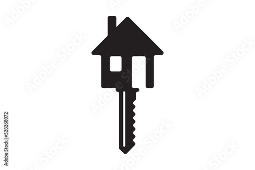 Key icon for lock and open door in house. Safety and security protection symbol.