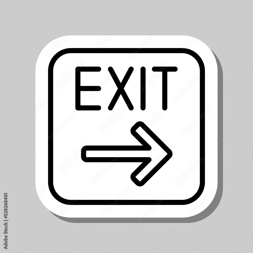 Exit, arrow simple icon vector. Flat design. Sticker with shadow on gray background.ai Exit, arrow simple icon vector. Flat design. Sticker with shadow on gray background.ai