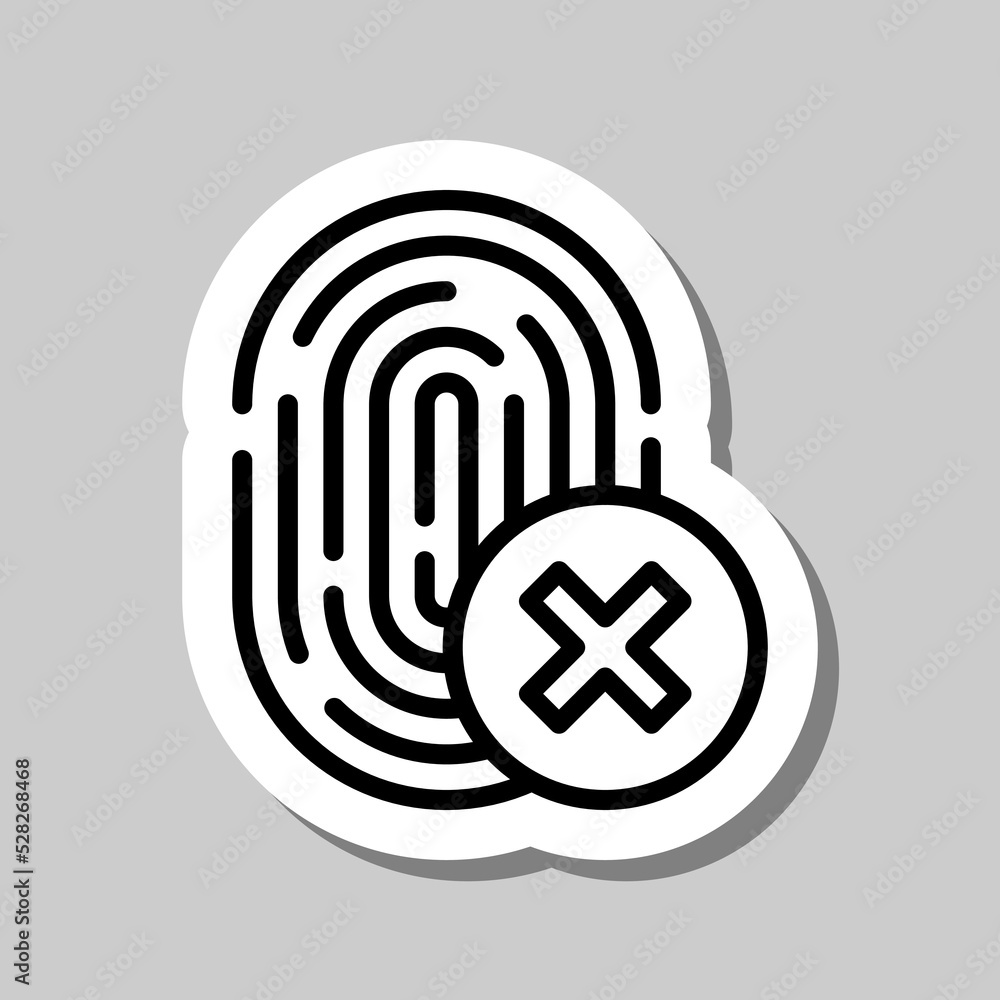 Fingerprint with deny, reject simple icon vector. Flat design. Sticker with shadow on gray background.ai Fingerprint with deny, reject simple icon vector. Flat design. Sticker with shadow on gray background.ai