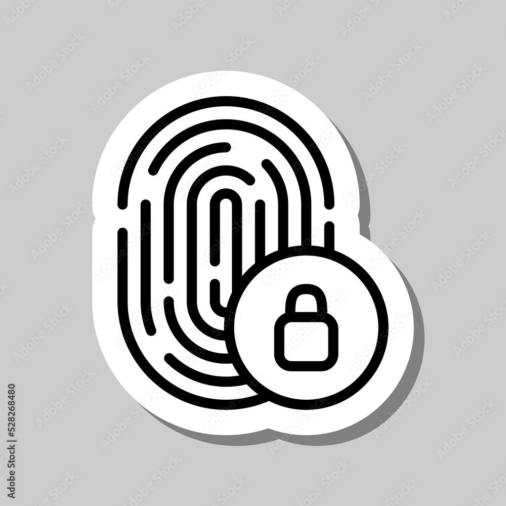 Fingerprint with lock simple icon vector. Flat design. Sticker with shadow on gray background.ai Fingerprint with lock simple icon vector. Flat design. Sticker with shadow on gray background.ai