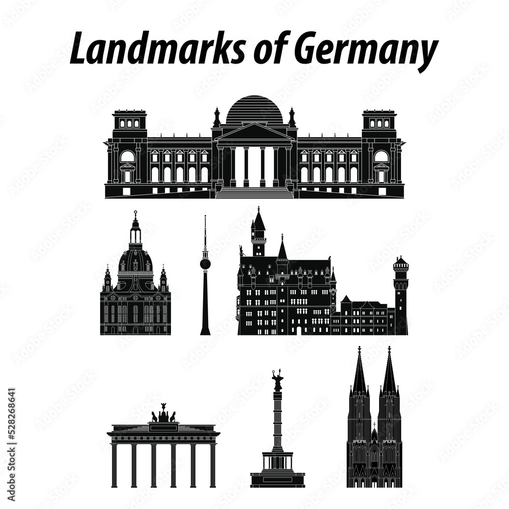 Bundle of Germany famous landmarks by silhouette style