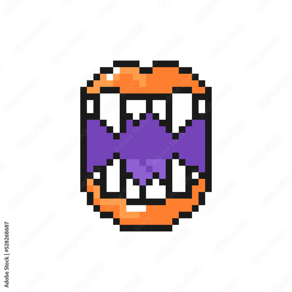 Vampire open mouth with fangs icon in pixel art design isolated on ...