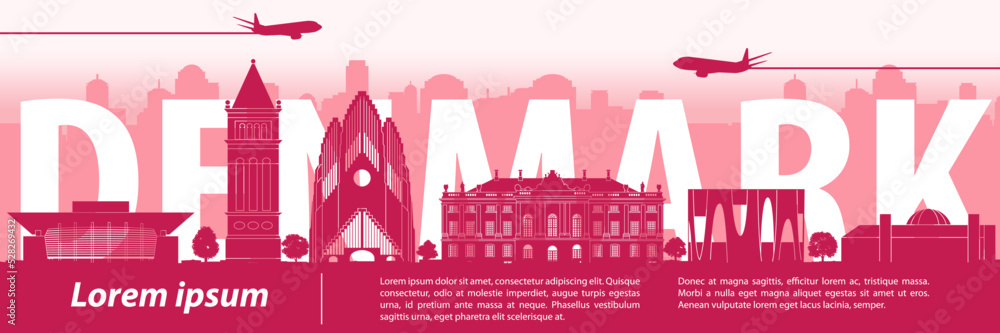 Denmark famous landmark with color design,vector illustration