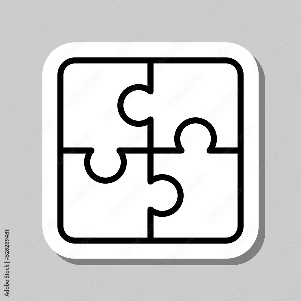 Puzzle simple icon vector. Flat design. Sticker with shadow on gray background Puzzle simple icon vector. Flat design. Sticker with shadow on gray background