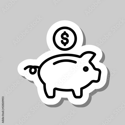 Piggy bank with coin simple icon vector. Flat design. Sticker with shadow on gray background.ai