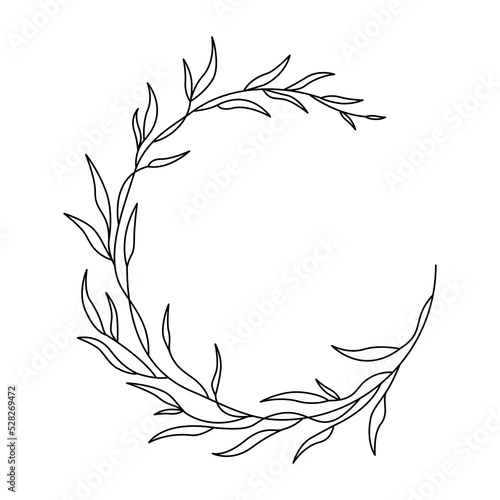 Floral wreath. Romantic delicate botanical round frame. Floral minimalist element for invitation, wedding monogram, logo, postcard, postcard, packaging, stationery, textile, template, wallpaper