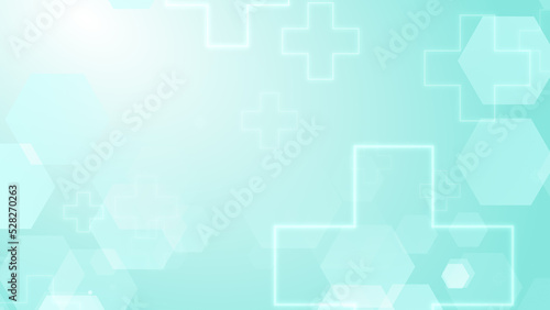 Abstract hexagon cross geometric blue green pattern medical background.