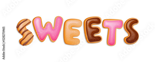 Sweets realistic donut themed lettering illustration.