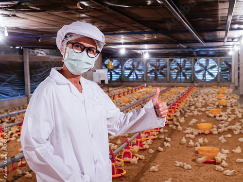 THe woman in white suit was thumb up