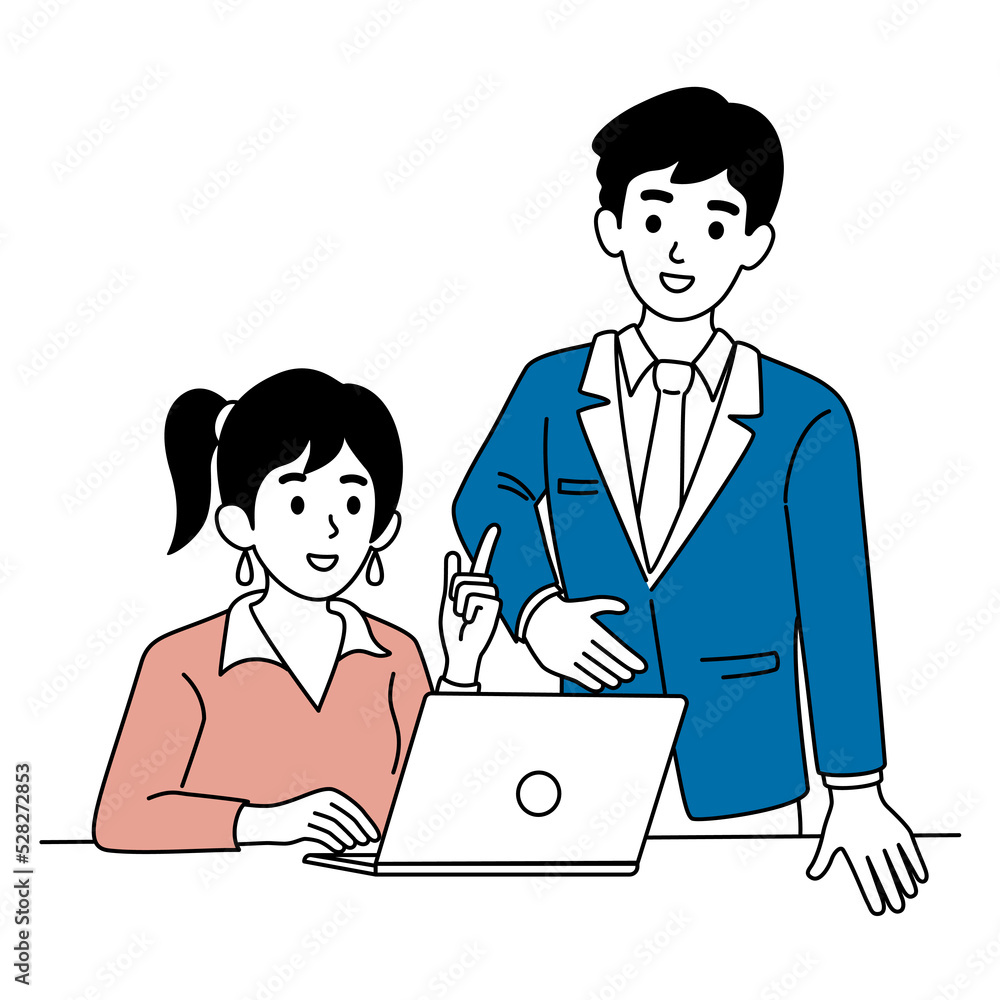 Young business team colleague is working on a new project. Outline characters people vector illustration. Young business team colleague is working on a new project. Outline characters people vector illustration.