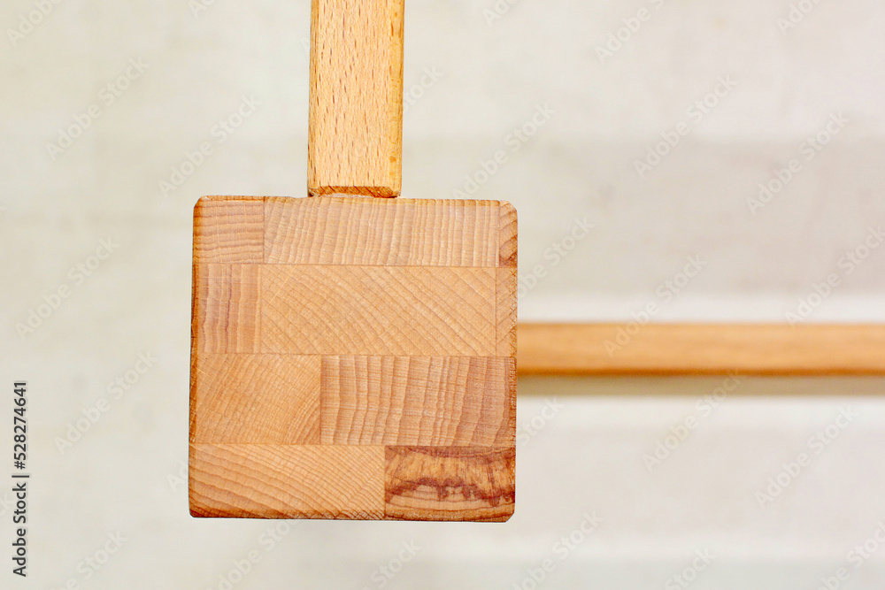 Fototapeta premium Wooden square surface background, natural wood furniture close view photo background