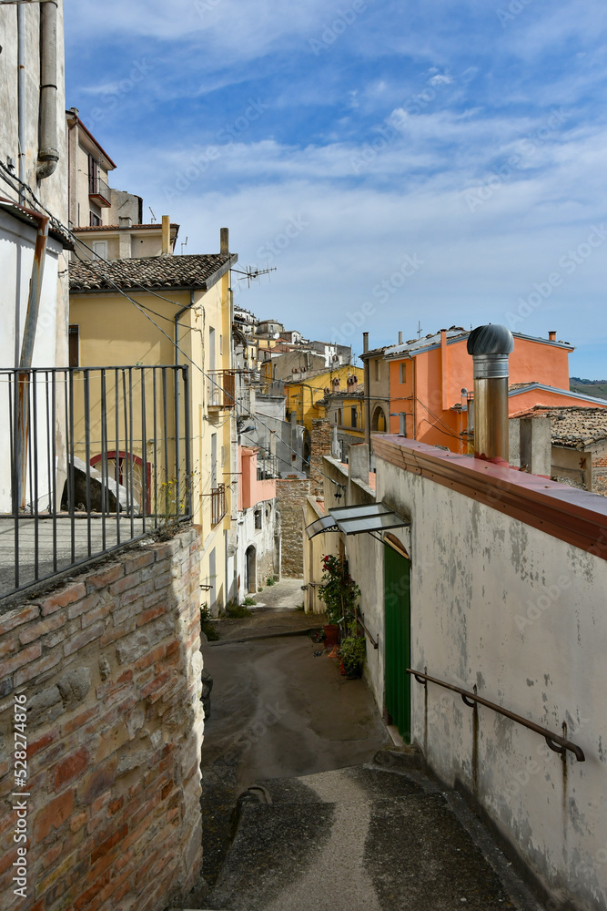 A narrow street in Calitri, a picturesque village in the province of Avellino in Campania, Italy.