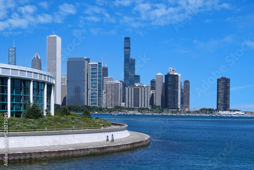 Chicago waterfront bike trail with downtown skyline
