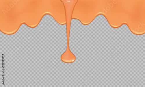 Flowing realistic liquid caramel on transparent background.Spreading sause,cream, milk or yogurt.
