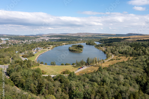Obraz na plátně Aerial view of lakes and ponds in Gwent, South Wales, United Kingdom