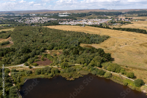 Obraz na plátně Aerial view of lakes and ponds in Gwent, South Wales, United Kingdom