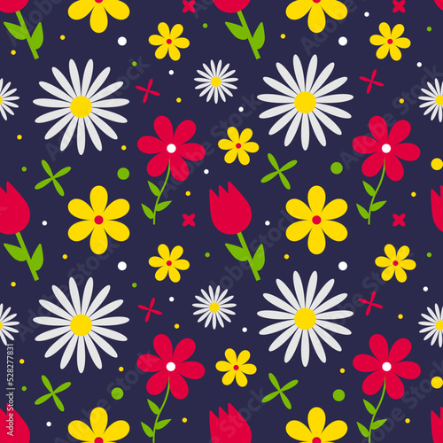 Obraz na plátně Seamless floral pattern on dark blue background