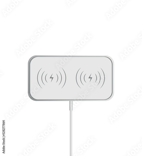 White wireless charging pad for smartphone and other gadgets isolated on white background. Perfect for a look in any graphic design, instructions, web and more. Vector illustration