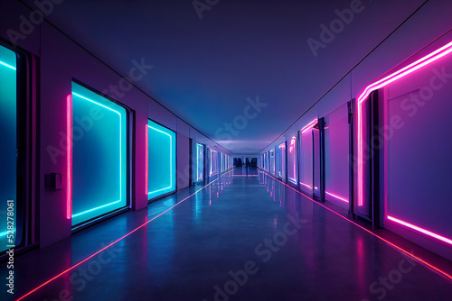 abstract 3d render of a futuristic corridor background, colorful neon lights, 3d render, 3d illustration