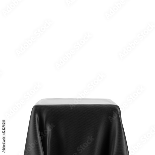 Empty spotlight pedestal covered with black cloth isolated