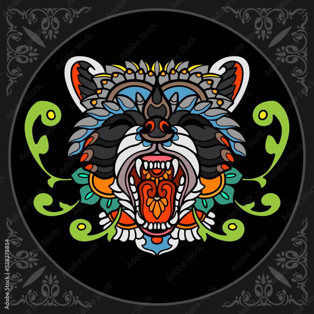 Raccoon zentangle arts isolated on black background Raccoon zentangle arts isolated on black background