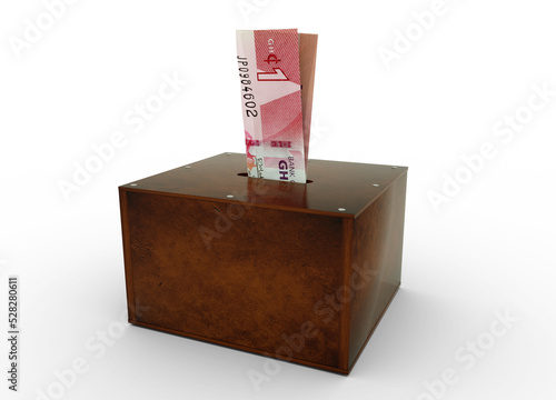 Fotografía Ghanaian cedi notes inside an open wooden savings box