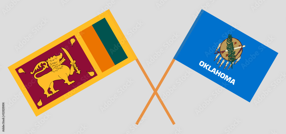Crossed flags of Sri Lanka and The State of Oklahoma. Official colors. Correct proportion Crossed flags of Sri Lanka and The State of Oklahoma. Official colors. Correct proportion