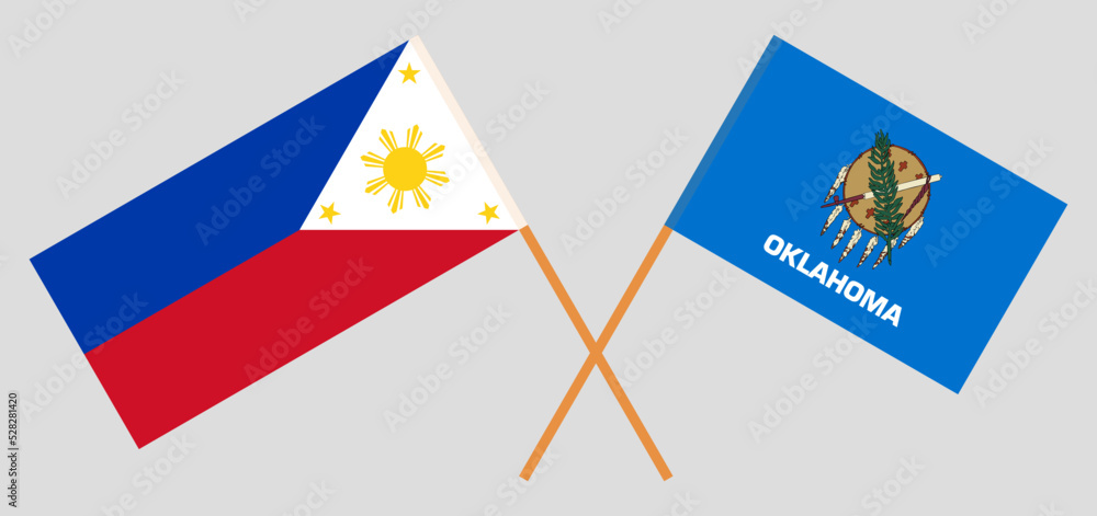 Crossed flags of the Philippines and The State of Oklahoma. Official colors. Correct proportion Crossed flags of the Philippines and The State of Oklahoma. Official colors. Correct proportion