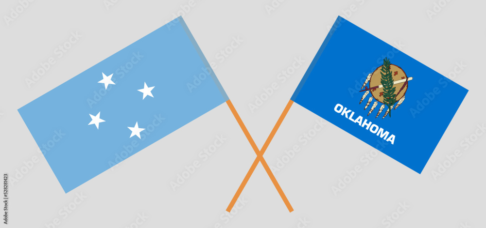 Crossed flags of Micronesia and The State of Oklahoma. Official colors. Correct proportion Crossed flags of Micronesia and The State of Oklahoma. Official colors. Correct proportion