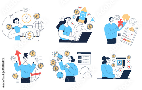 Business people characters office workers team managers concept set collection. Vector graphic design element illustration