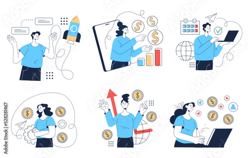 Business people characters office workers team managers concept set collection. Vector graphic design element illustration