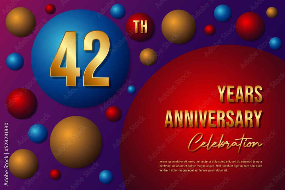 42th Anniversary logo with colorful abstract background, template design for invitation card and poster your birthday celebration. Vector eps 10