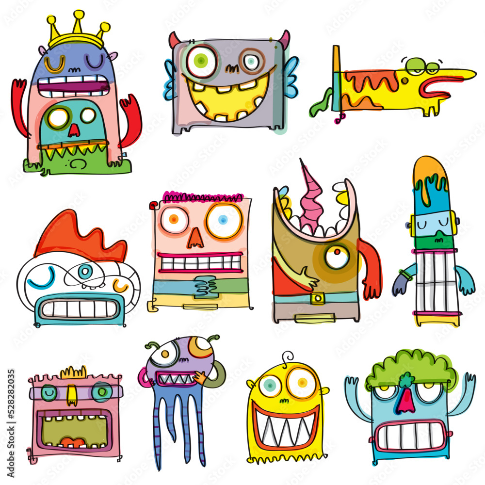 set of funny cartoon monsters