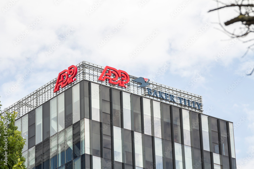 Bucharest Romania June 2022 The ADP Sign Seen At ADP Pleasanton 
