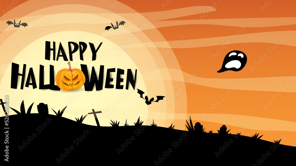 Halloween with Haunted Castle and Big Moon and bat at purple in Halloween , Flat Modern design , illustration Vector EPS 10