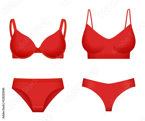 Lingerie. Female underwear bikini and bra realistic style panties and trousers for correction style decent vector mockup templates