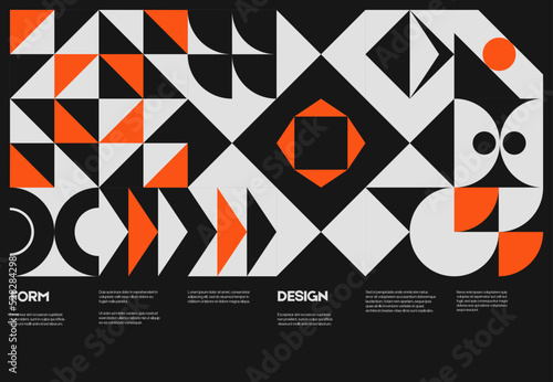 Swiss poster design template layout with clean typography and minimal vector pattern with colorful abstract geometric shapes. Bold form graphic design, useful for album print,website header,web banner photo