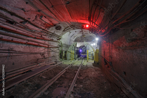 Underground railway for transporting ore.