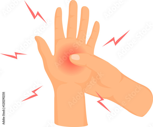 Hand numbness. Cartoon numb hands or joints pain sensation, aching finger tingling palm arthritis swelling arm damaged nerve sore muscle tremble