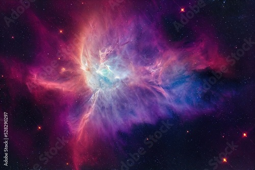 Colorful nebula. Space nebulae, celestial illustration. 3D render of cosmic gas in deep space. Fantasy abstract celestial view. 