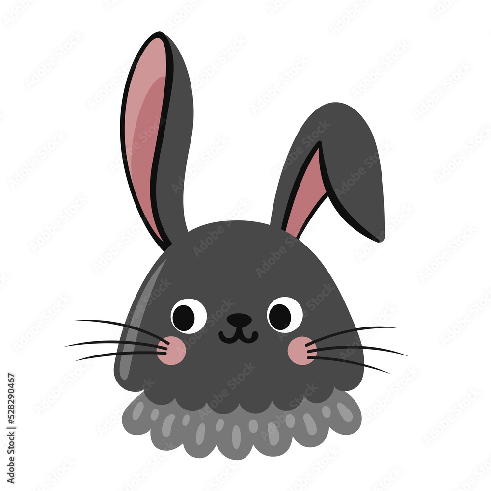 Cute little black rabbit head flat vector illustration. Bunny cartoon character portrait. Cute little black rabbit head flat vector illustration. Bunny cartoon character portrait.