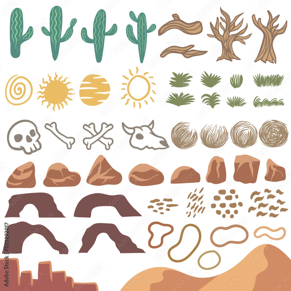 Desert element set collection vector illustration Desert element set collection vector illustration