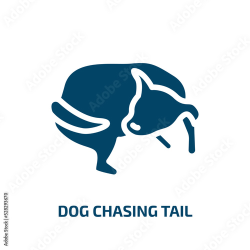dog chasing tail vector icon. dog chasing tail, tail, animal filled icons from flat dog and training concept. Isolated black glyph icon, vector illustration symbol element for web design and mobile