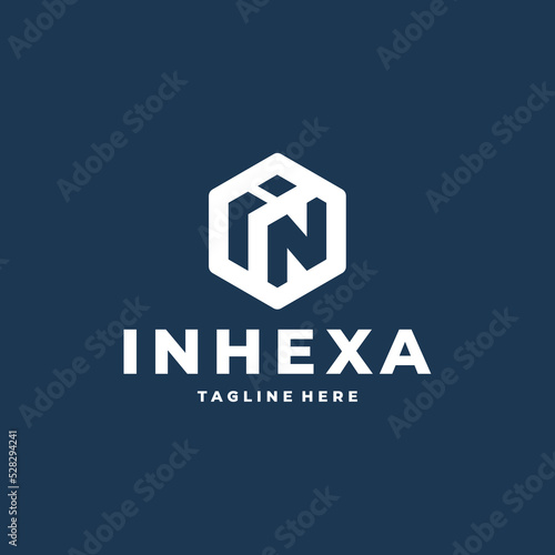 IN letter logo in hexagon concept