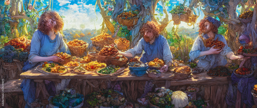Artistic concept painting of a food in baskets, background illustration.